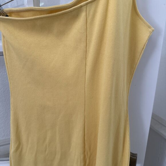 Nine West Dress Womens Large Yellow Bodycon One Shoulder Rib Knit NWOT - Picture 9 of 9